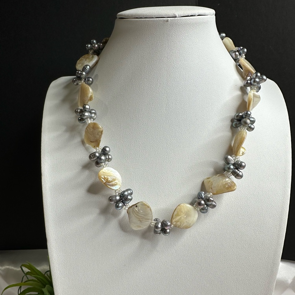 Vintage Freshwater Pearl & Mother Of Pearl Shell Necklace